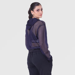 FIBR LOOSE FIT MESH HOODIE - Navy