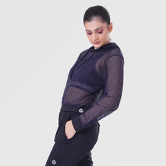 FIBR LOOSE FIT MESH HOODIE - Navy