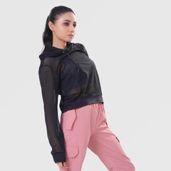 FIBR LOOSE FIT MESH HOODIE - Black