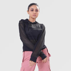 FIBR LOOSE FIT MESH HOODIE - Black