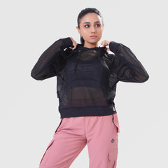 FIBR LOOSE FIT MESH HOODIE - Black