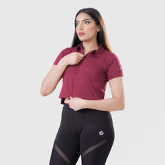 Fibr - Mesh Polo Crop Top MAROON