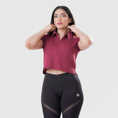 Fibr - Mesh Polo Crop Top MAROON