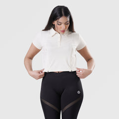Fibr- Fit Flex Polo Crop Top OFF WHITE