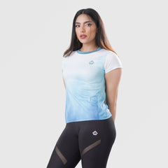 Fibr- Performance Pro Shirt WHITE AND CYAN OMBRE