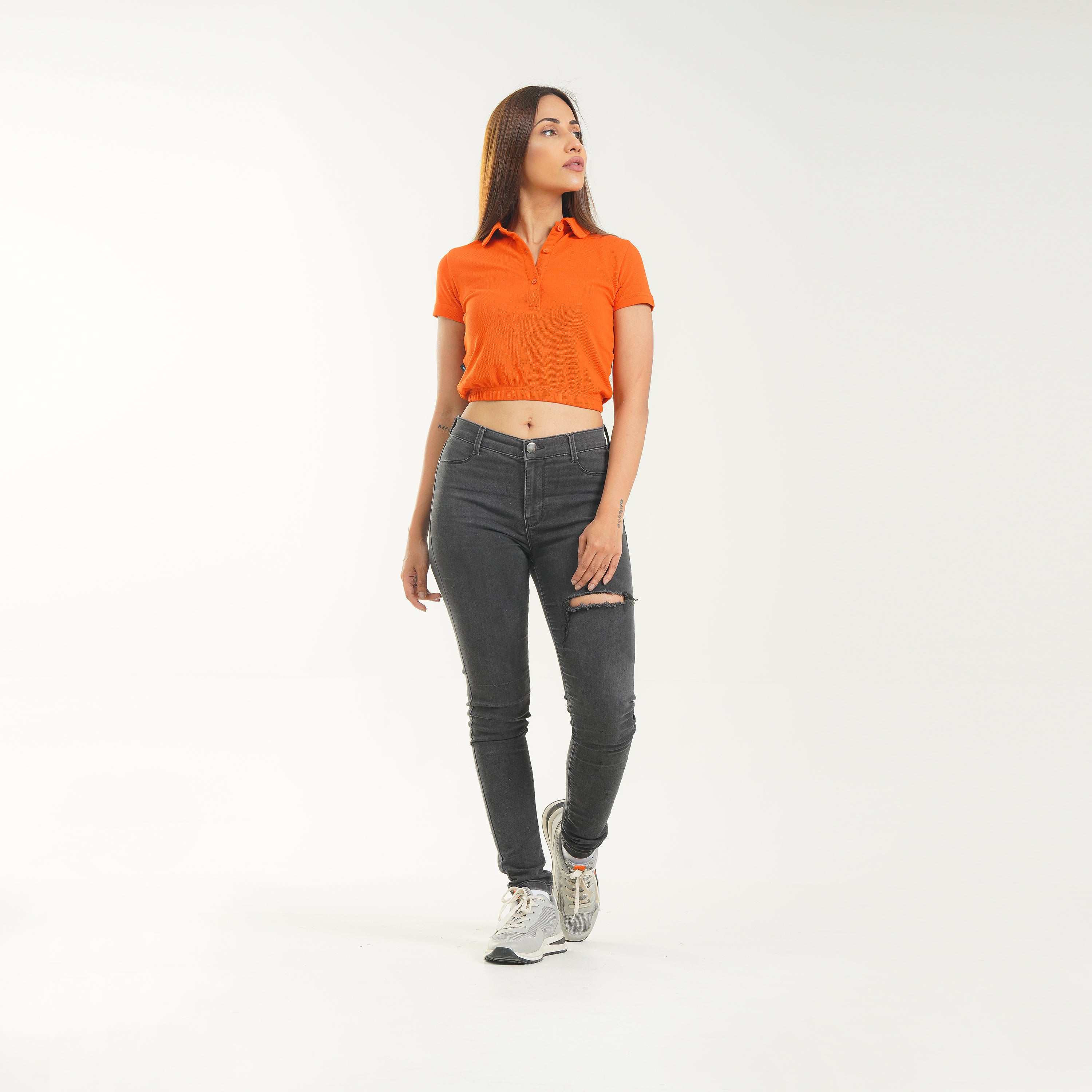 Fibr- Infinite Polo Crop Top Orange