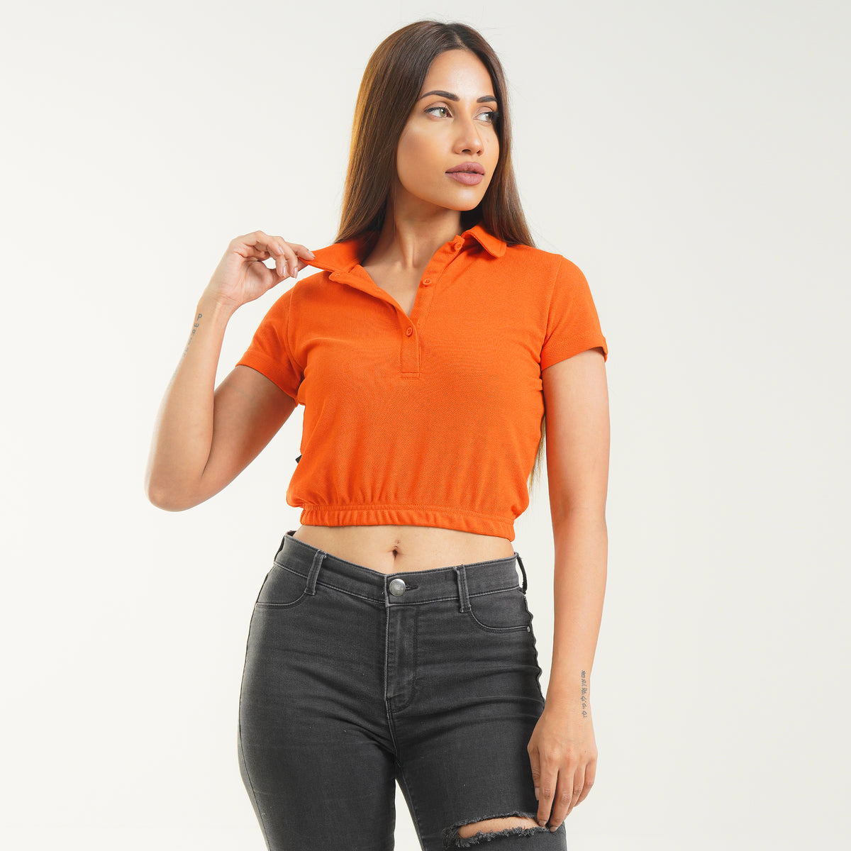 Fibr- Infinite Polo Crop Top Orange