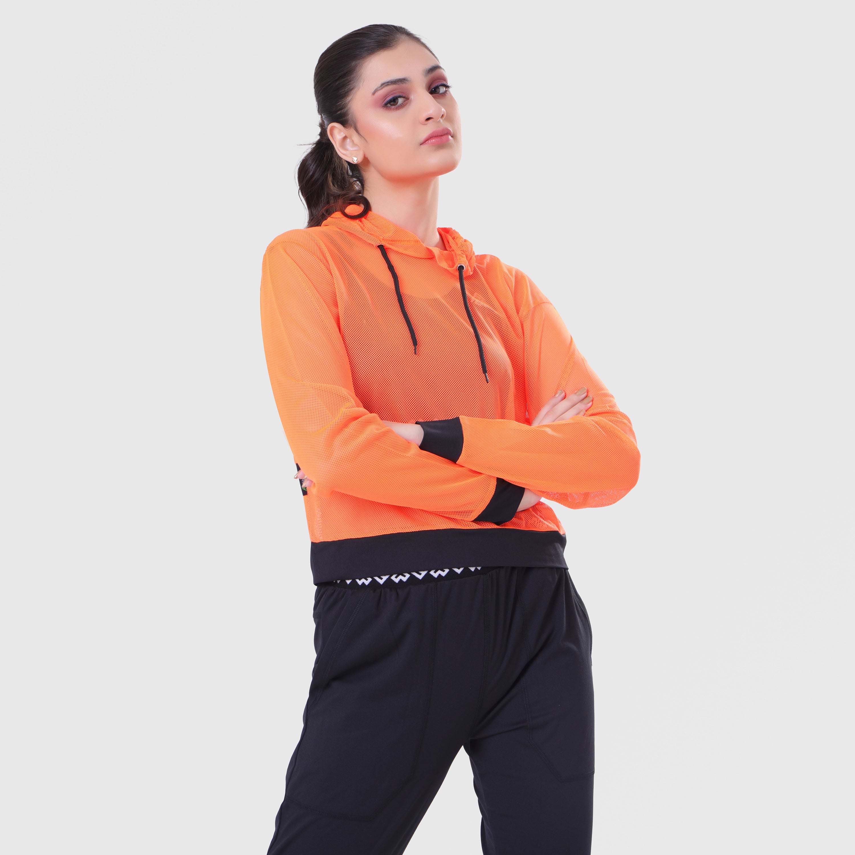 FIBR LOOSE FIT MESH HOODIE- Neon Orange
