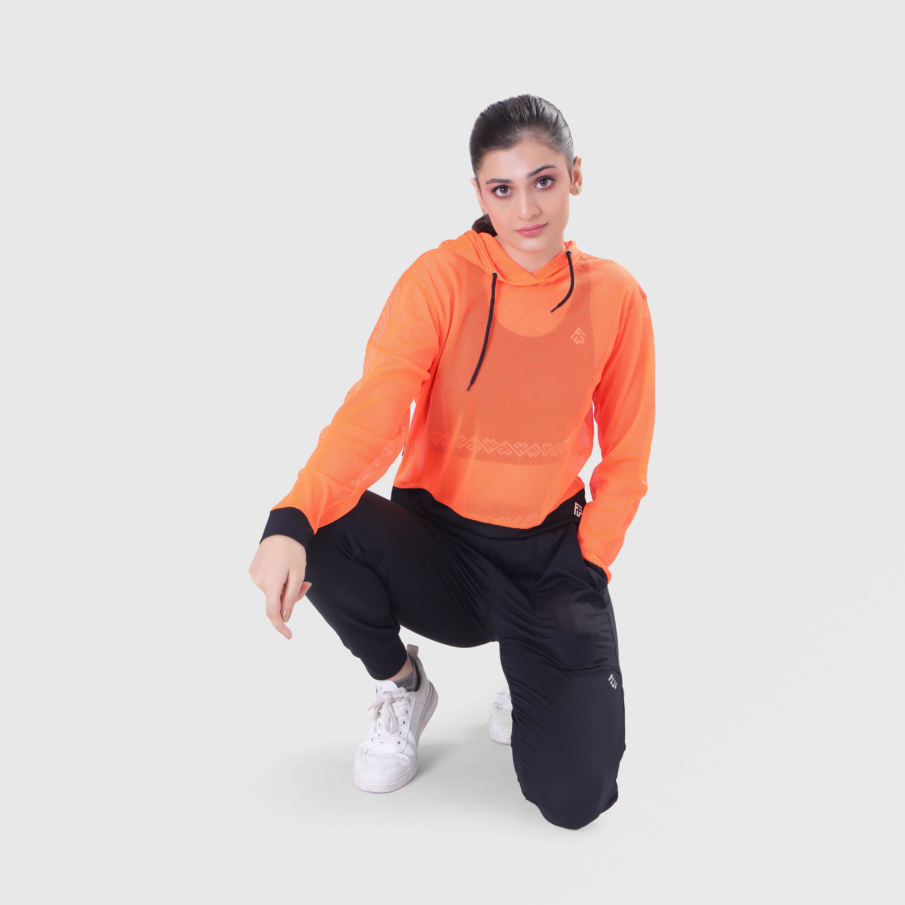 FIBR LOOSE FIT MESH HOODIE- Neon Orange
