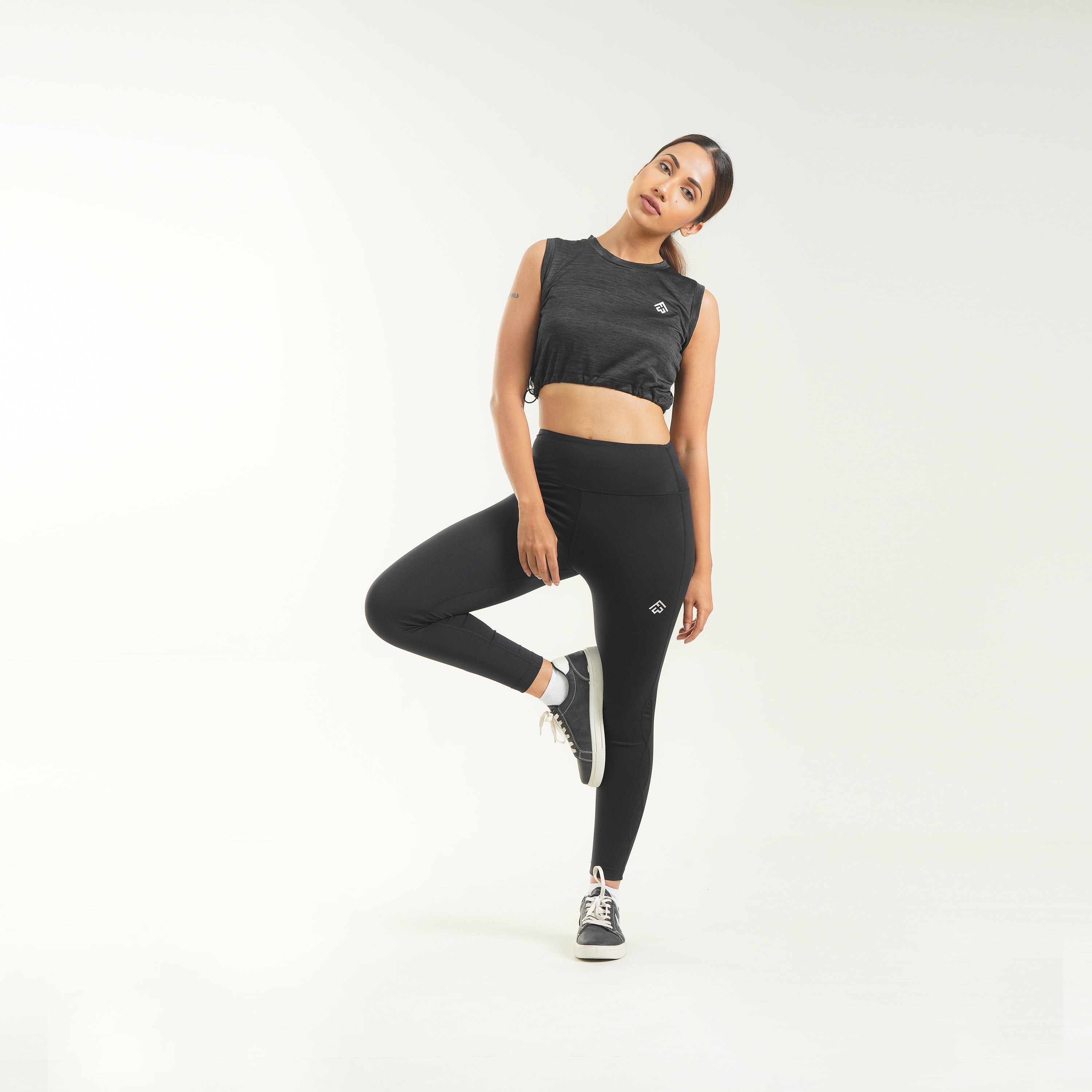FibR - Pro Crop Top Sleeveless Black mélange