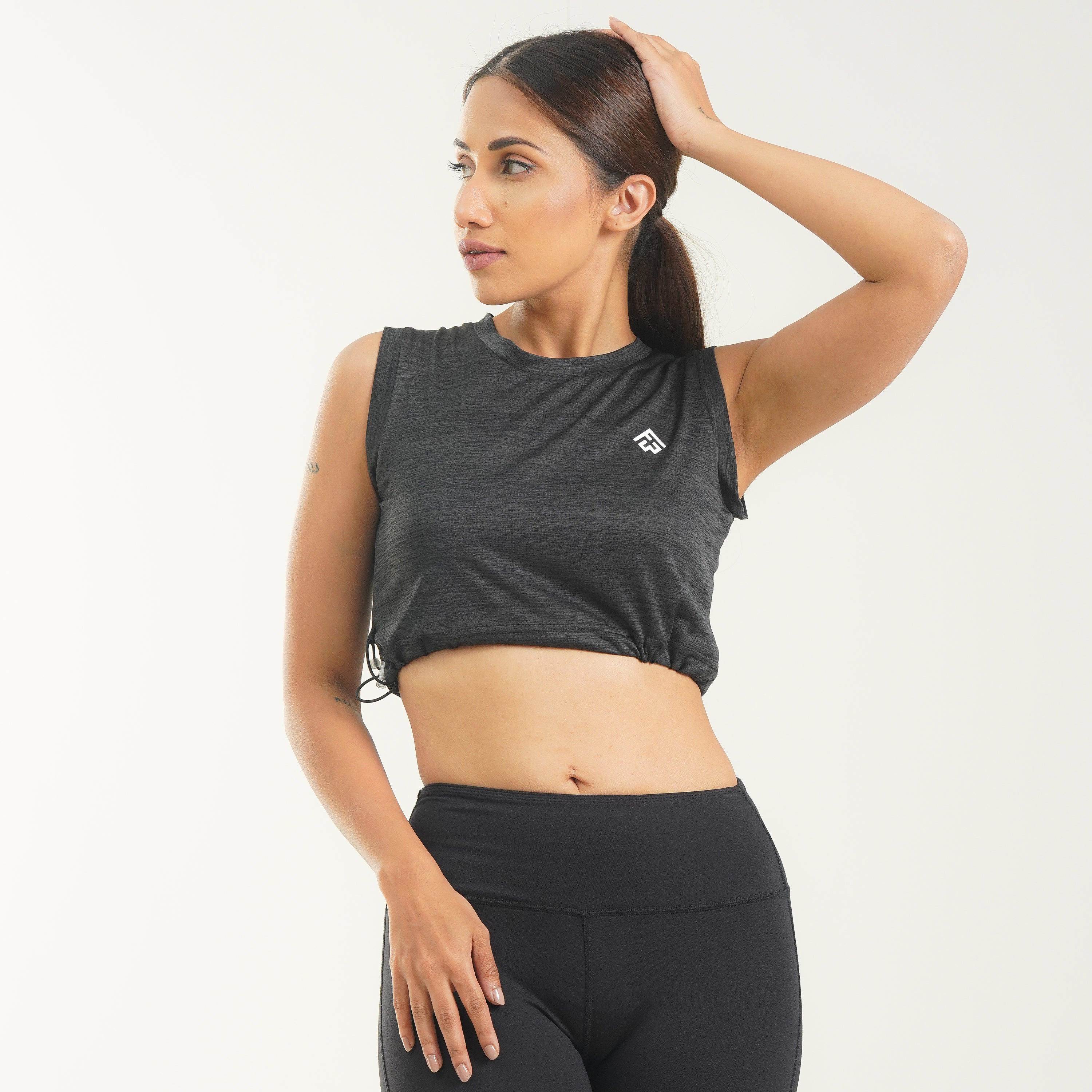 FibR - Pro Crop Top Sleeveless Black mélange