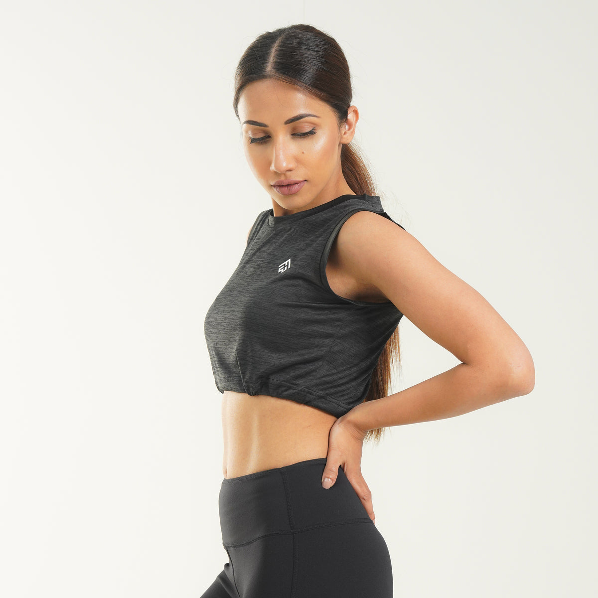 FibR - Pro Crop Top Sleeveless Black mélange