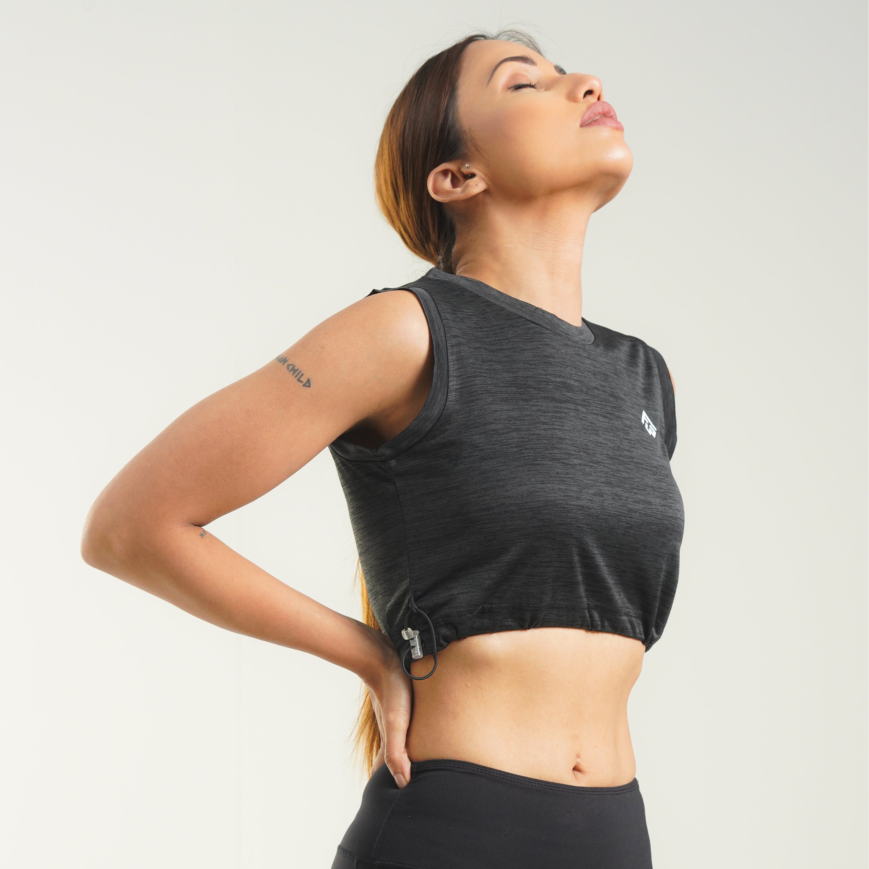 FibR - Pro Crop Top Sleeveless Black mélange