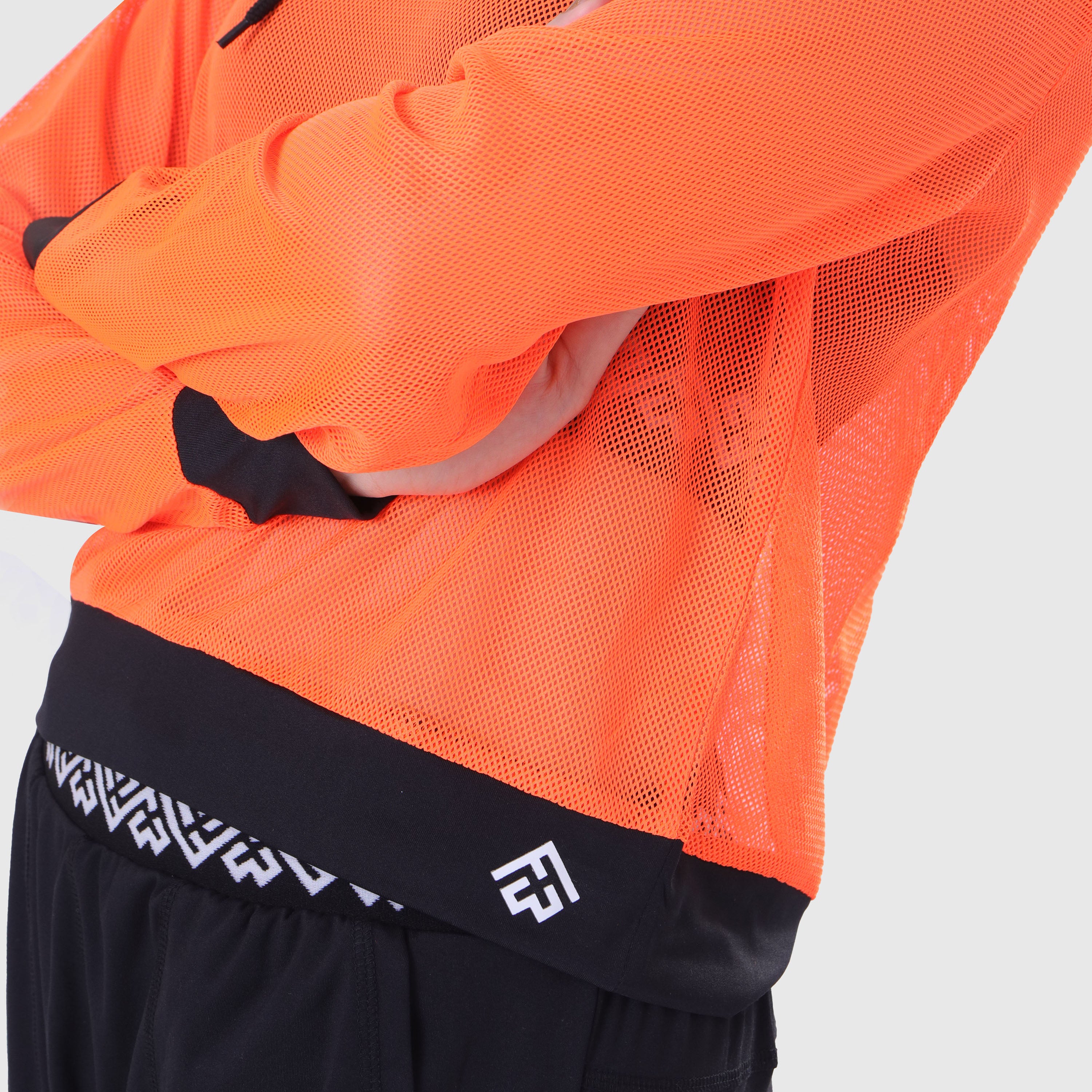 FIBR LOOSE FIT MESH HOODIE- Neon Orange