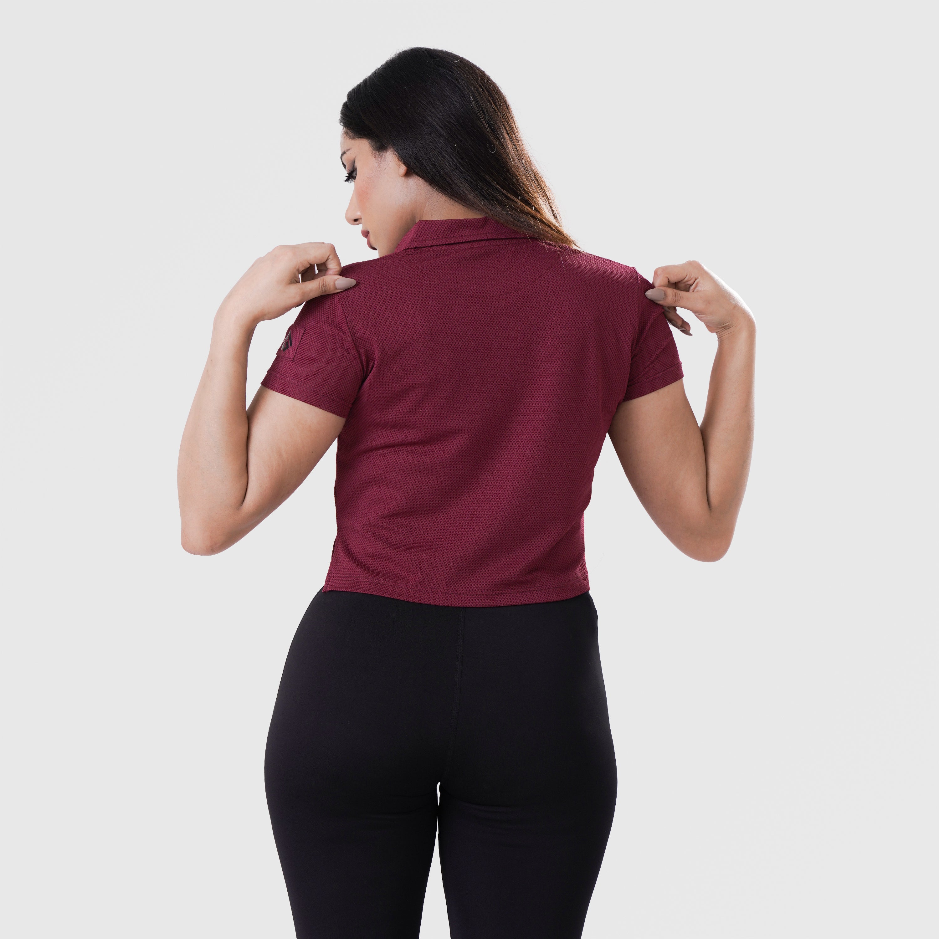 Fibr - Mesh Polo Crop Top MAROON