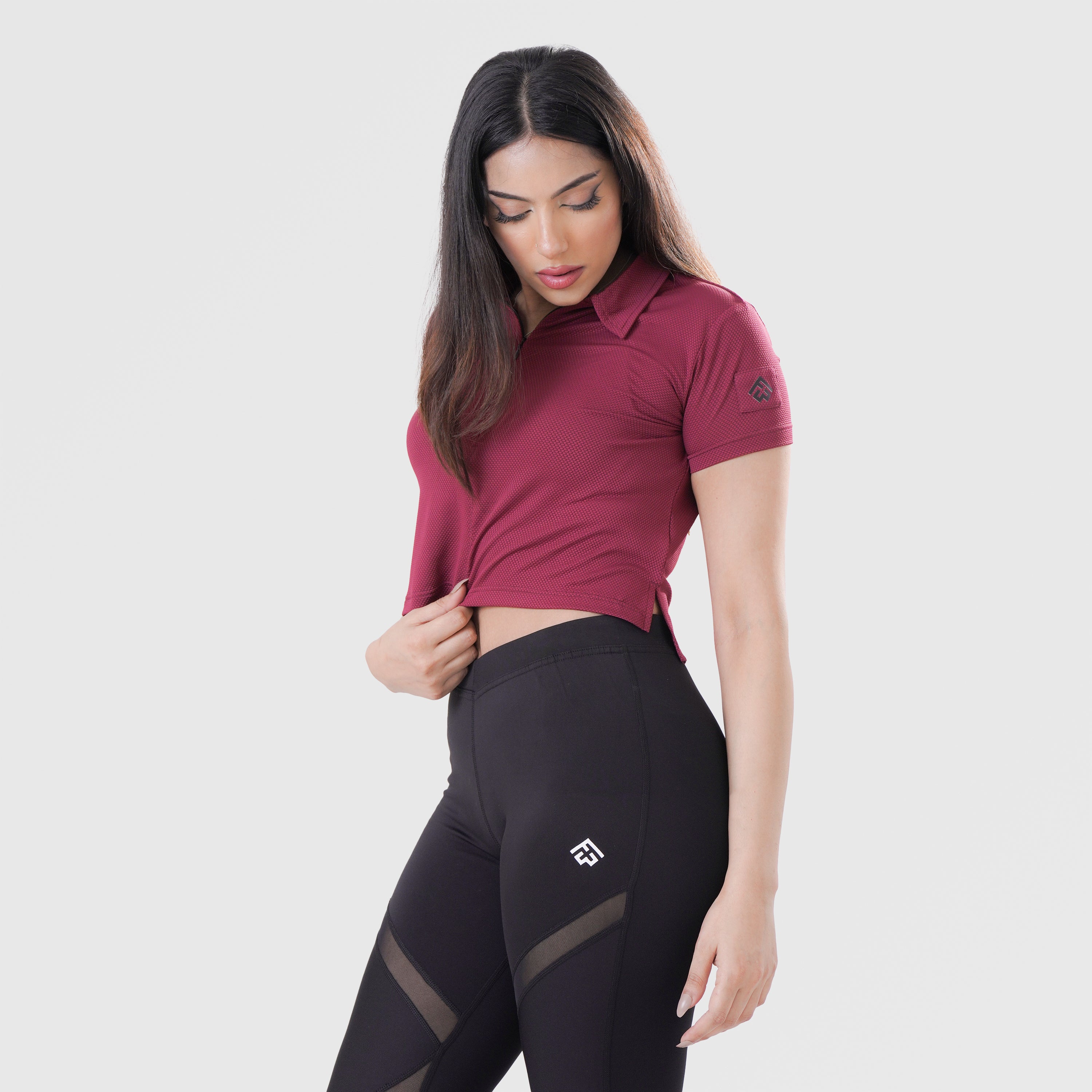 Fibr - Mesh Polo Crop Top MAROON