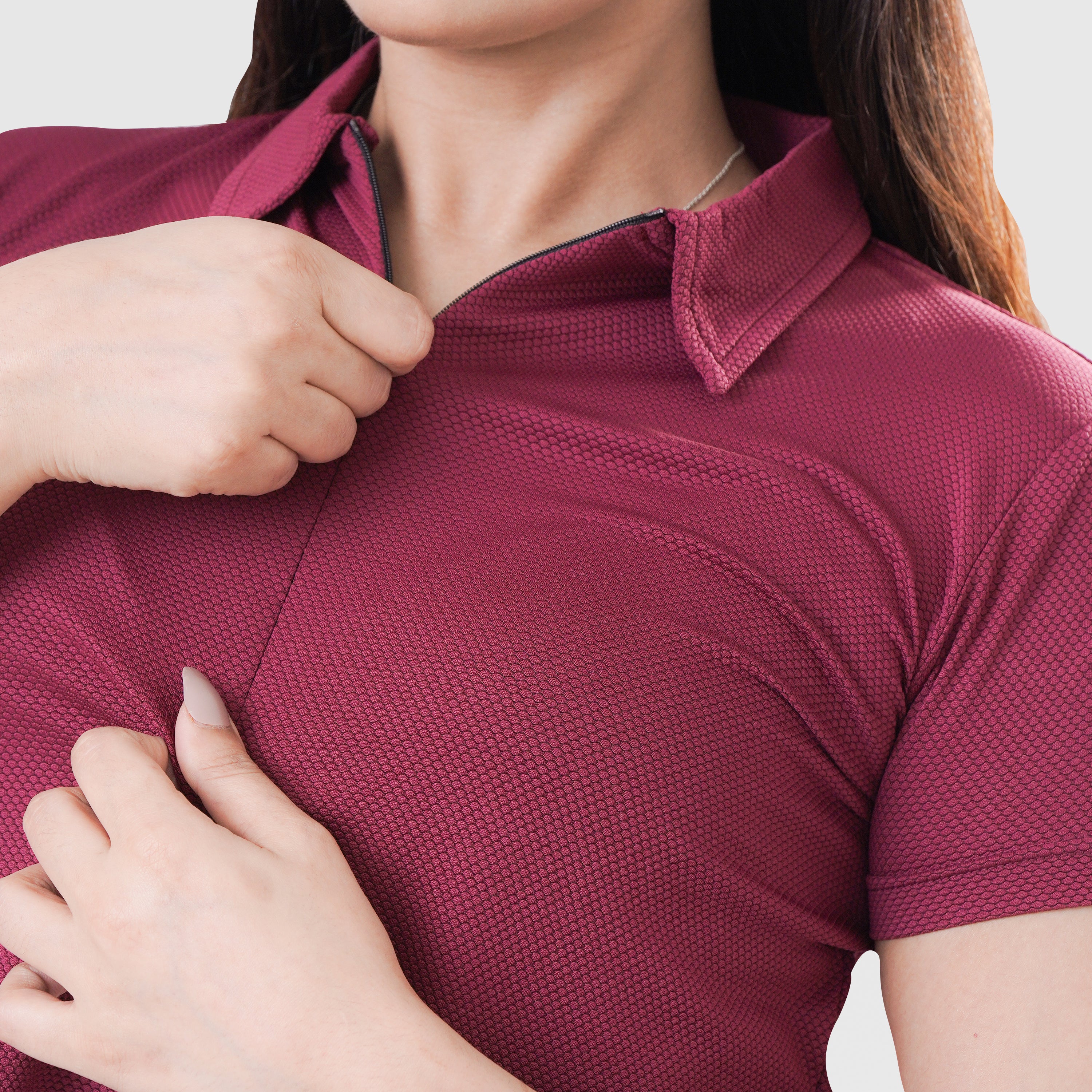Fibr - Mesh Polo Crop Top MAROON