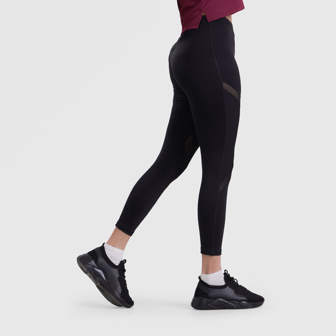 Fibr- Sleek Mesh Paneled Leggings BLACK