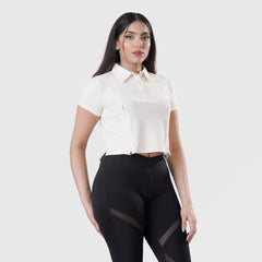 Fibr- Fit Flex Polo Crop Top OFF WHITE