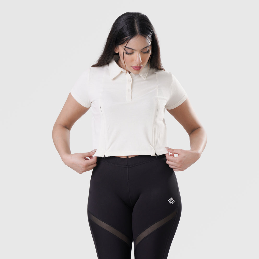 Fibr- Fit Flex Polo Crop Top OFF WHITE