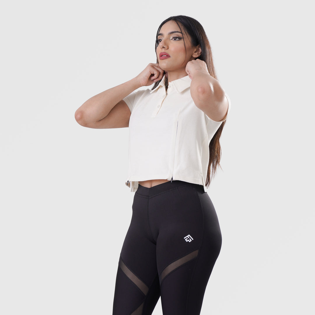 Fibr- Fit Flex Polo Crop Top OFF WHITE