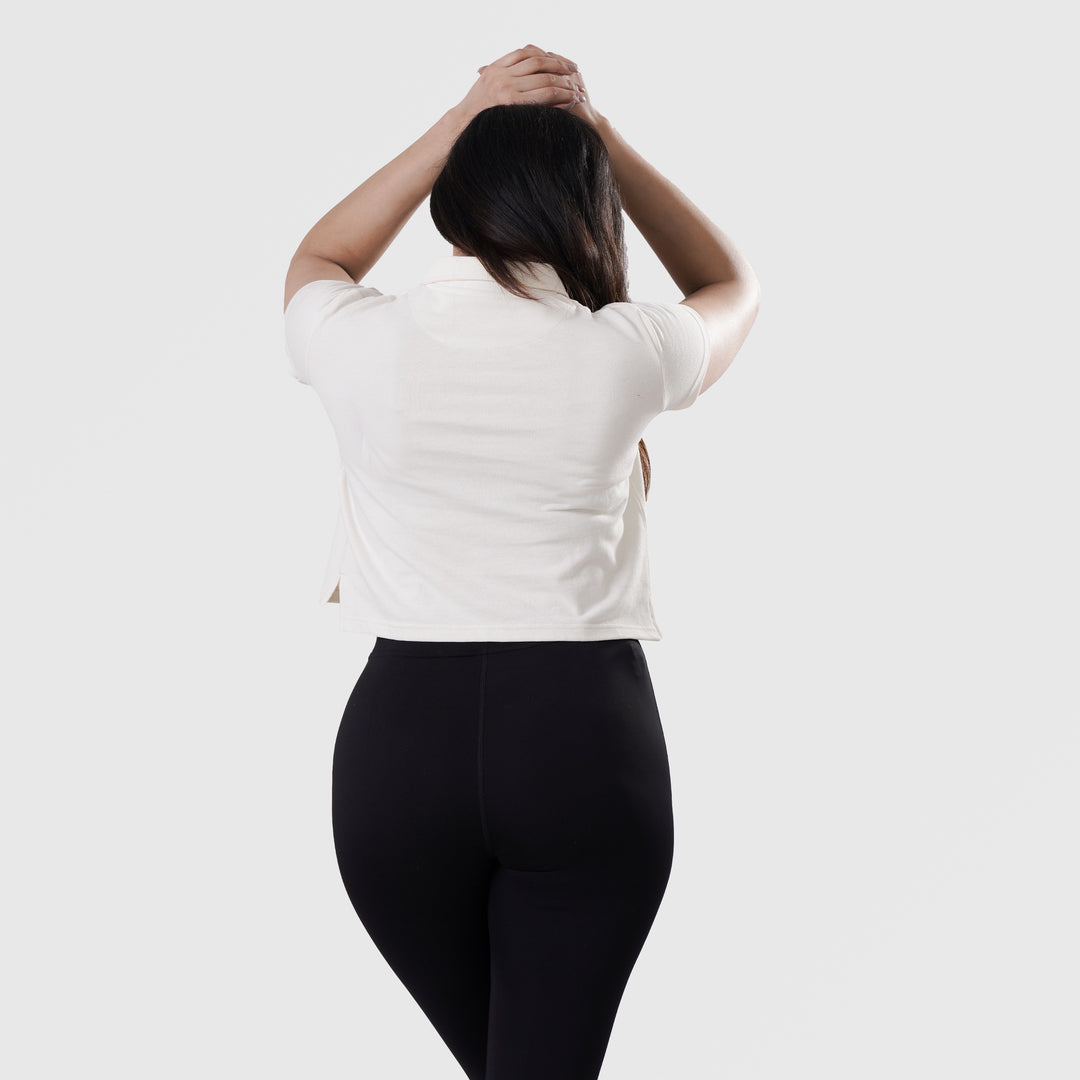 Fibr- Fit Flex Polo Crop Top OFF WHITE