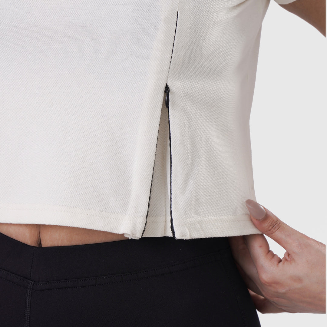 Fibr- Fit Flex Polo Crop Top OFF WHITE